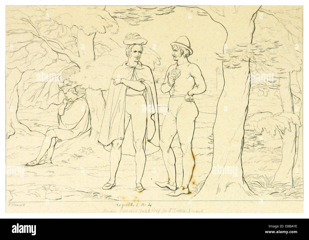 Questa illustrazione del 1828-1833 tratta dall'edizione di Howard di *AS You Like IT* cattura un momento chiave del gioco, fornendo una rappresentazione visiva dei personaggi e dell'ambientazione di questa classica commedia shakespeariana. Foto Stock