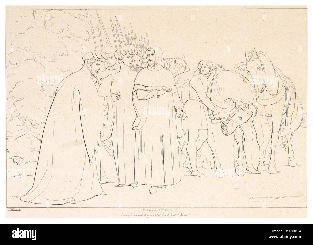 Questa illustrazione del 1828-33 tratta dall'edizione di Howard di *Richard II* di Shakespeare ritrae una scena del dramma storico, catturando temi di potere, regalità e conflitto politico nell'Inghilterra medievale. Foto Stock