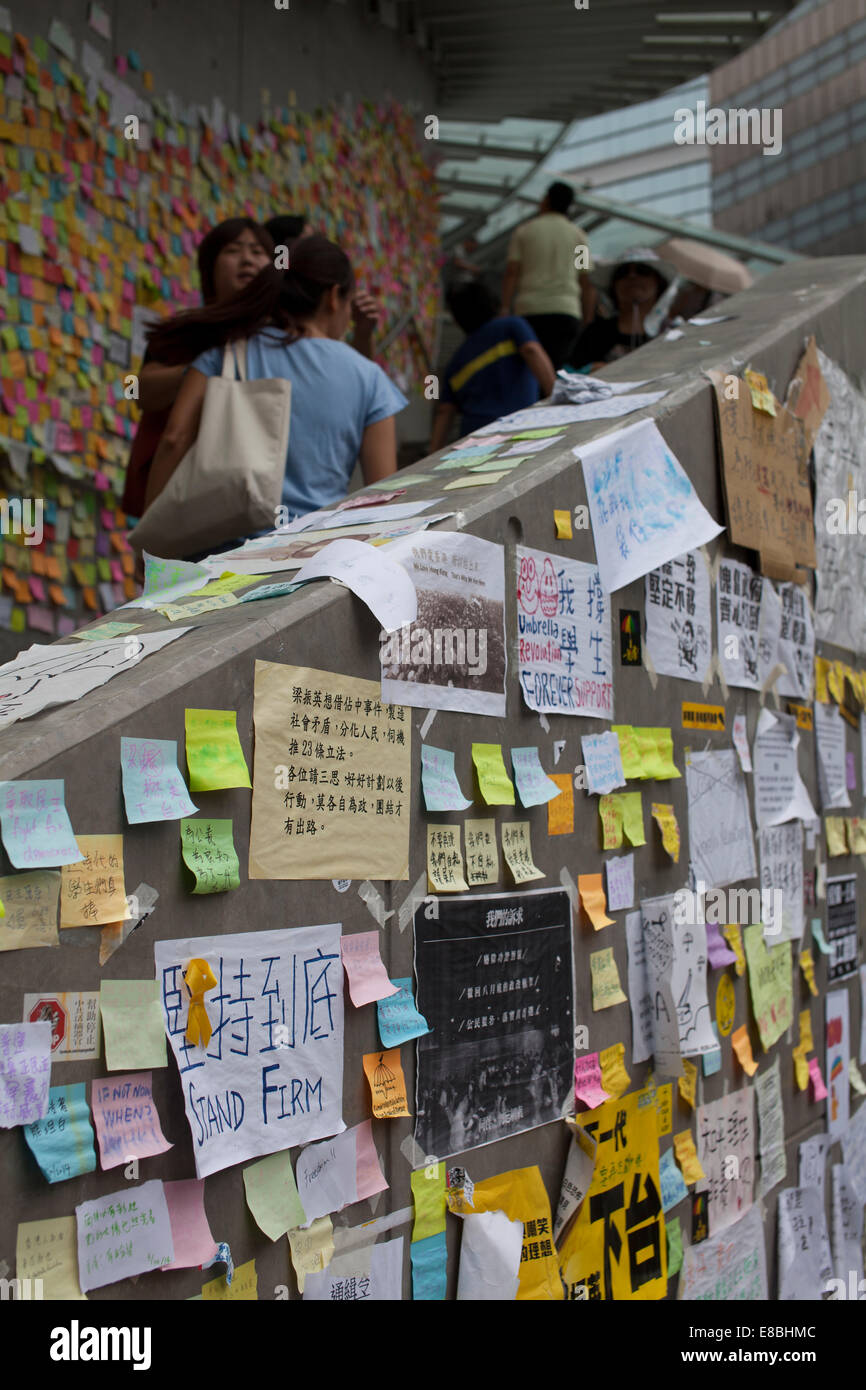 Hong Kong, Cina, Ottobre 4, 2014 Pro democrazia manifestanti hanno bloccato le strade di Hong Kong Foto Stock