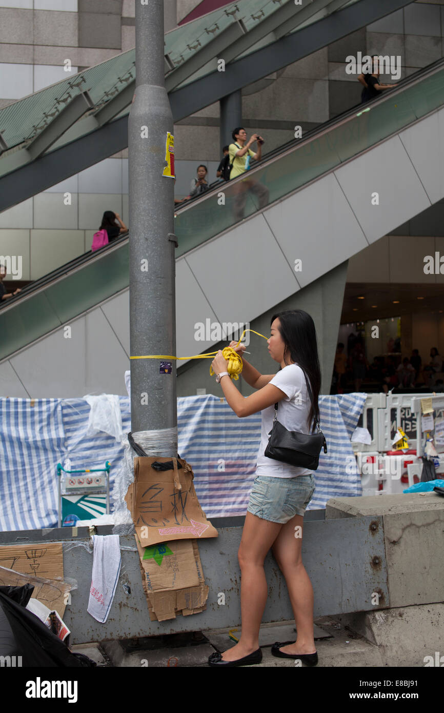 Hong Kong, Cina, Ottobre 4, 2014 Pro democrazia manifestanti hanno bloccato le strade di Hong Kong Foto Stock