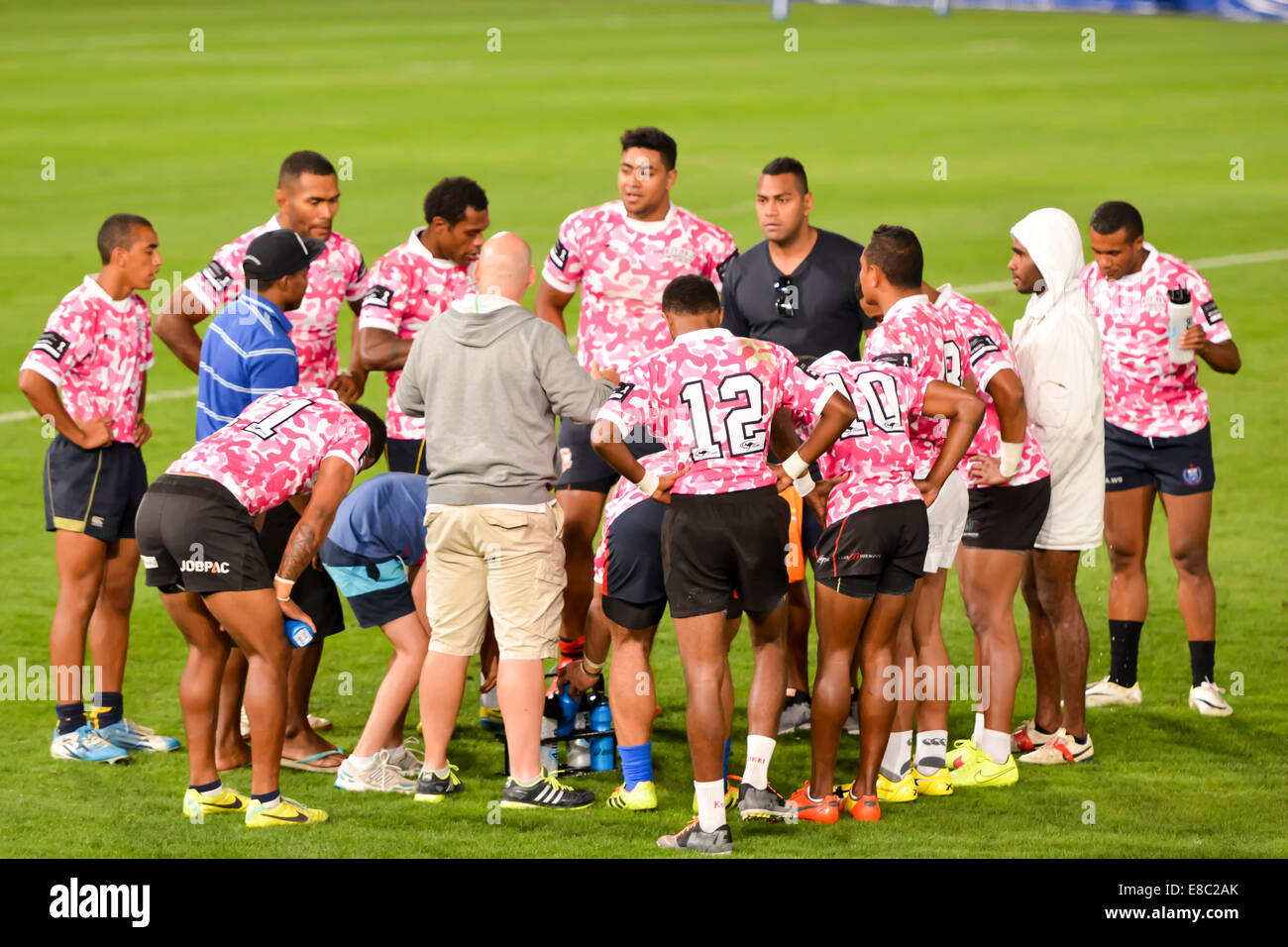 Sydney, Australia. 4 Ott 2014. Isole Figi giorno Torneo Internazionale di Rugby a Sette a Parramatta Stadium tra 24 squadre che rappresentano nazioni del Pacifico e il fijiano province. © MediaServicesAP/Alamy Live News Foto Stock