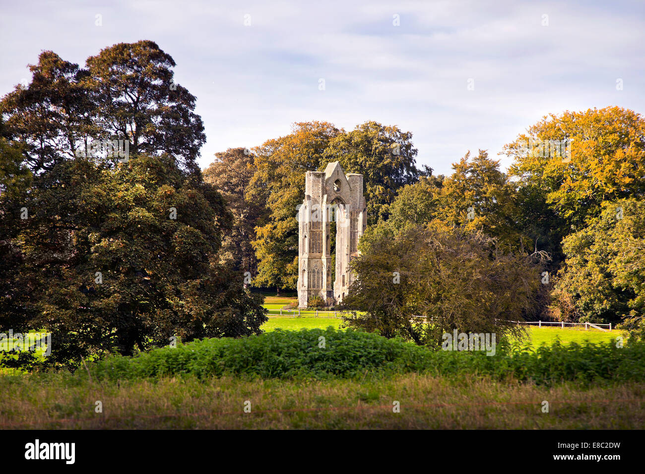 Walsingham le rovine dell'Abbazia, Norfolk, Regno Unito. Sera La luce solare Foto Stock