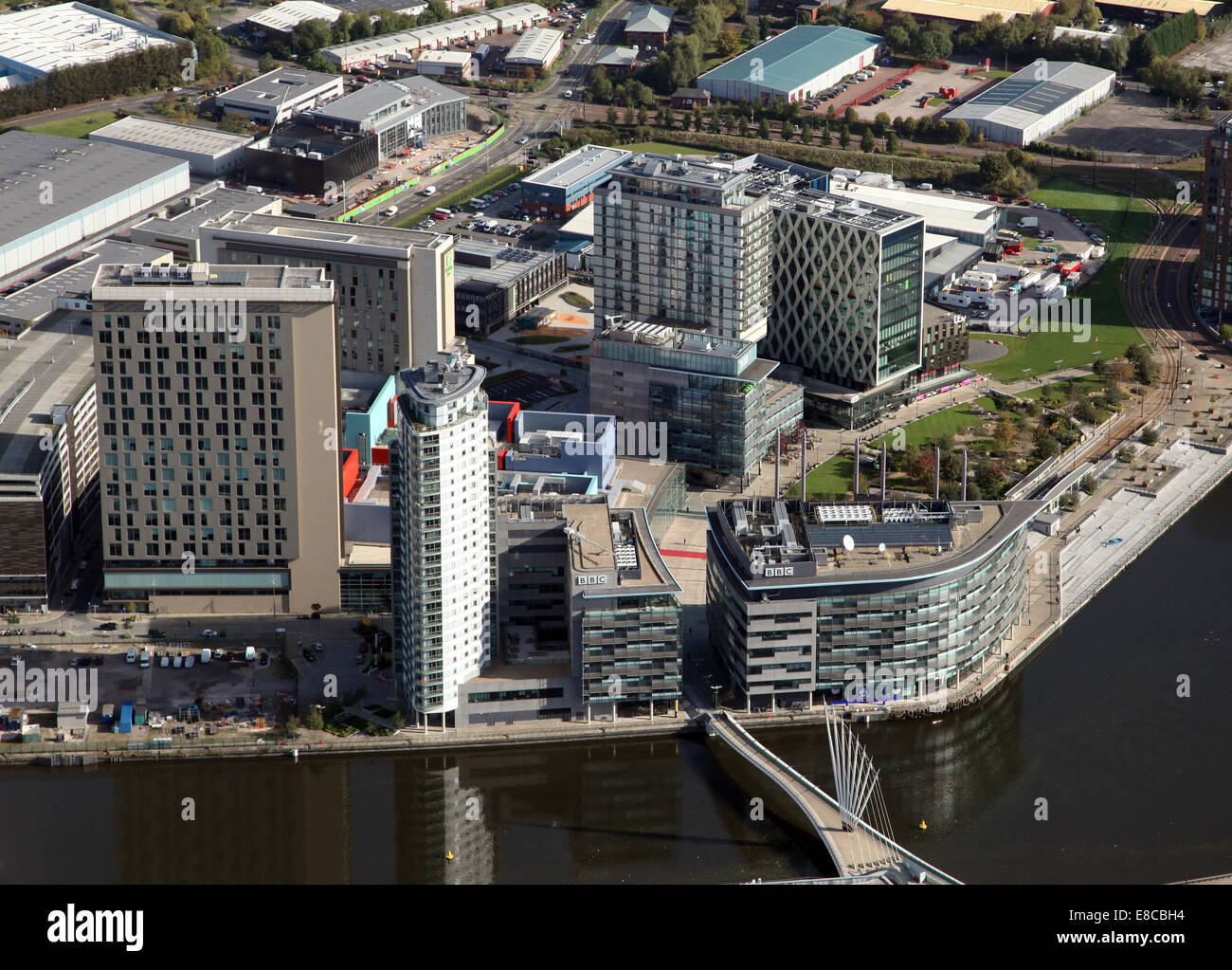 Vista aerea del Media City a Salford Quays vicino a Manchester, Regno Unito Foto Stock