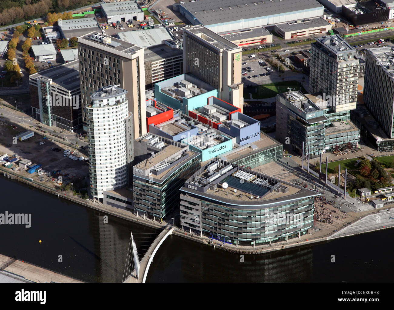 Vista aerea del Media City a Salford Quays vicino a Manchester, Regno Unito Foto Stock