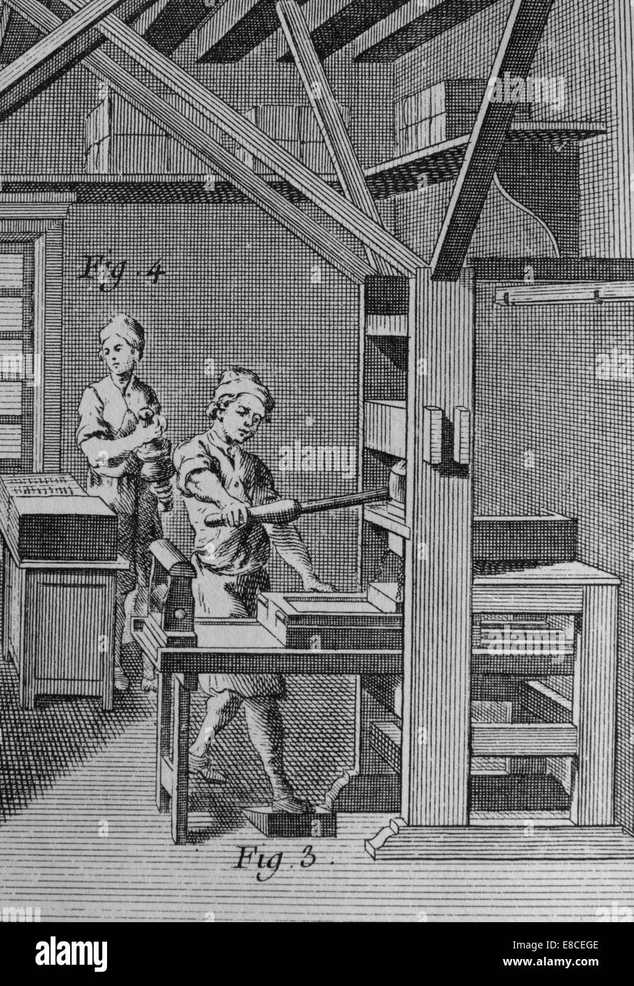 Encyclopedie. Curato da Denis Diderot e Jean le Rond d'Alembert. Pubblicato, 1770. La piastra 377. La stampa. Foto Stock