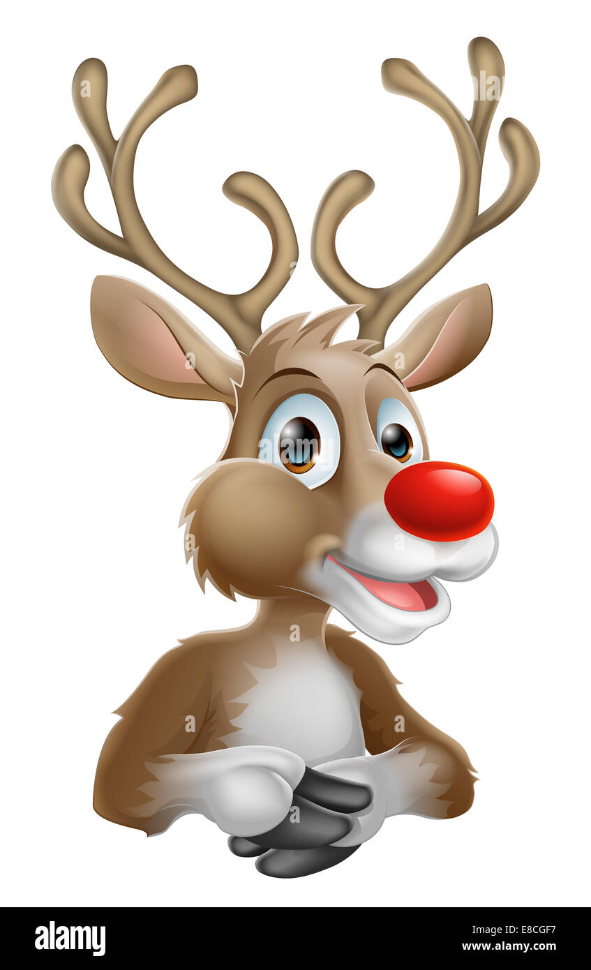 Una illustrazione di un cartoon felice natale renne Foto Stock