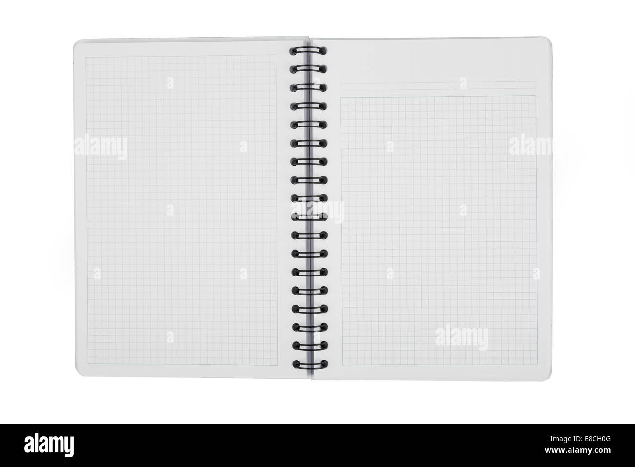 Aprire il notebook isolato su bianco Foto Stock
