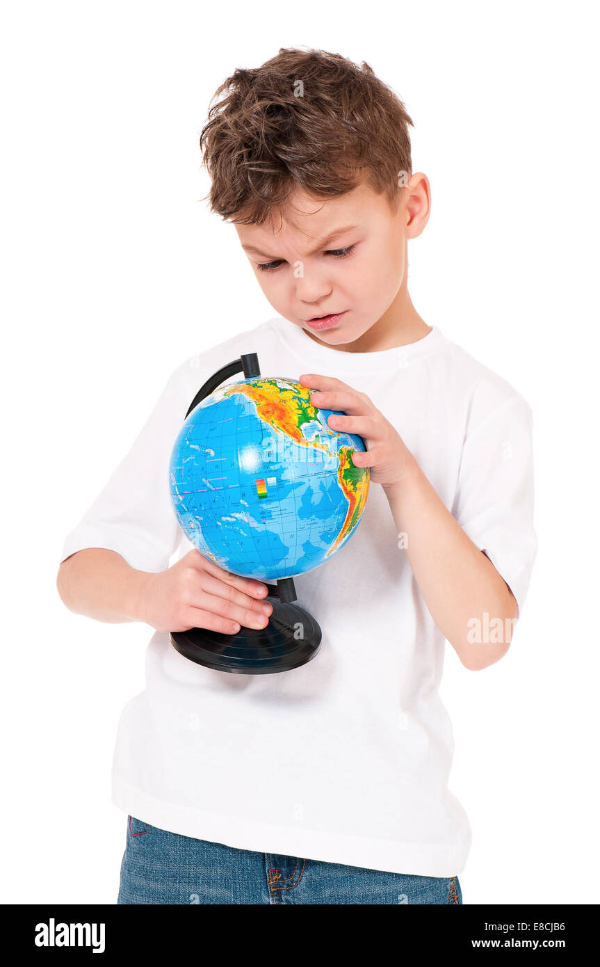 Ragazzo con il globo Foto Stock