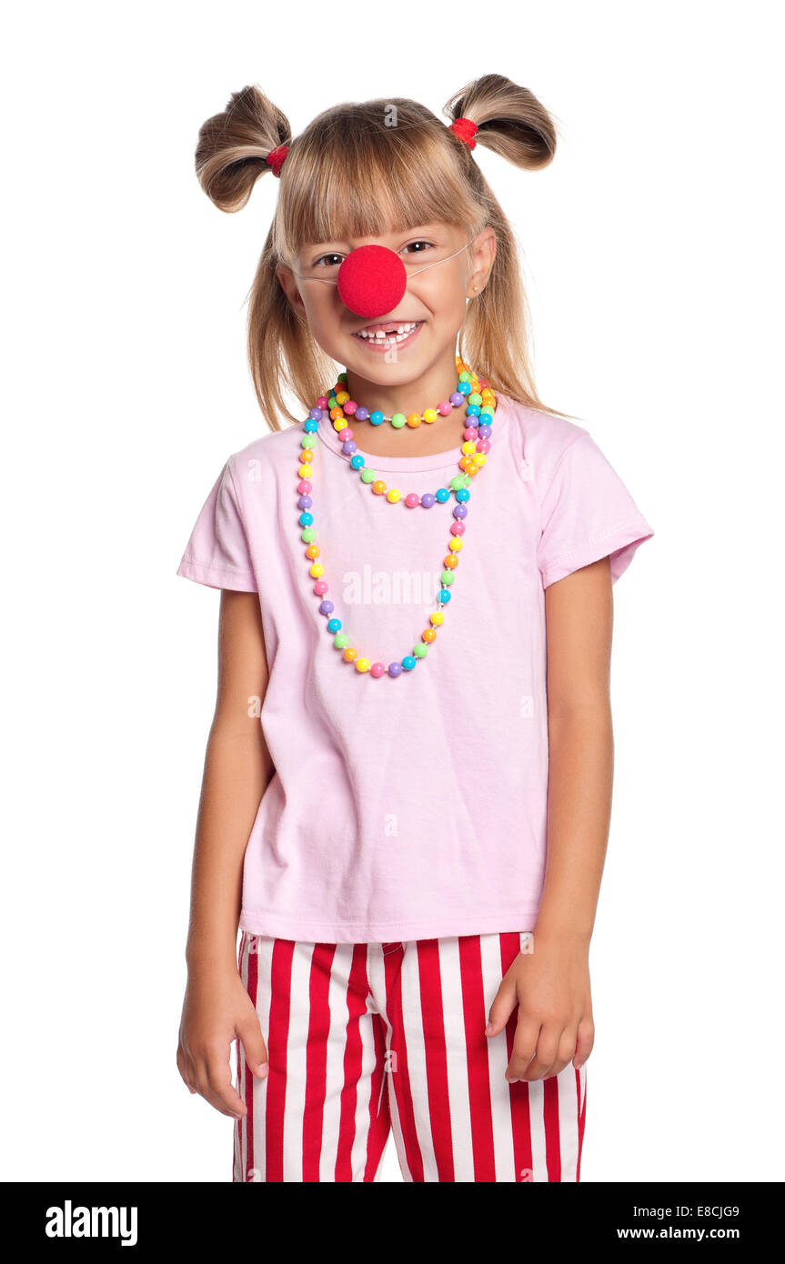 Bambina con clown naso Foto Stock