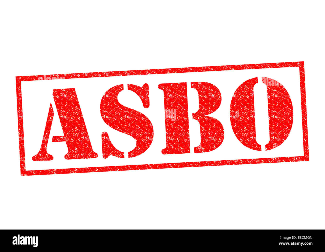 ASBO (comportamento Anti-Social Ordine) rosso timbro di gomma su uno sfondo bianco. Foto Stock