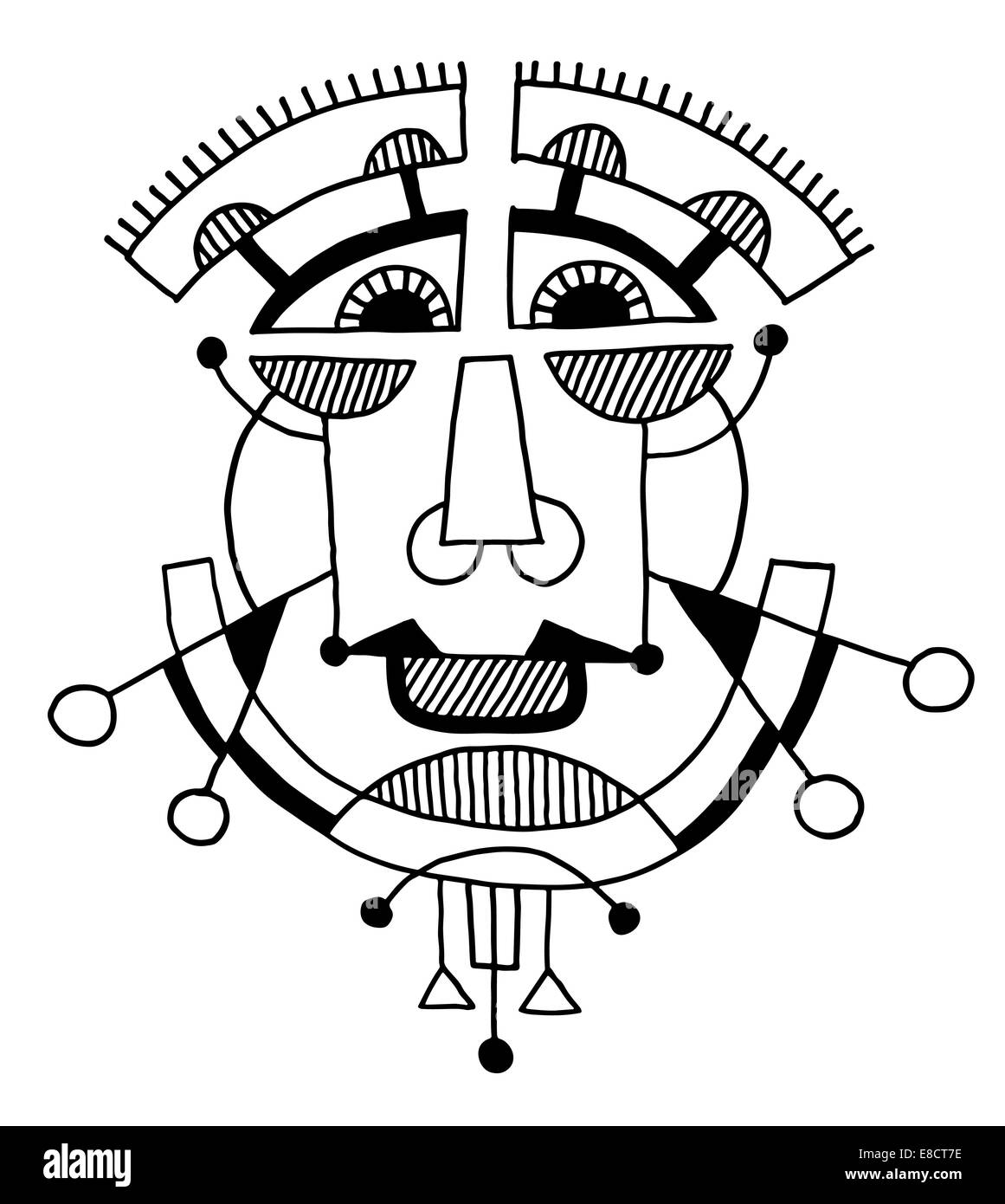 Insolito disegnare a mano illustrazione con un viso maschile ritratto in appartamento Foto Stock