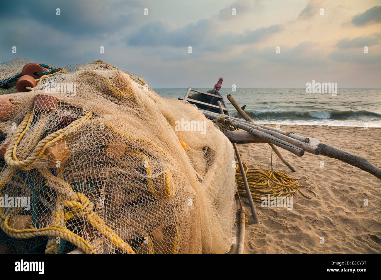 Indiano outrigger tradizionale barca da pesca, Palolem, Goa, India Foto Stock