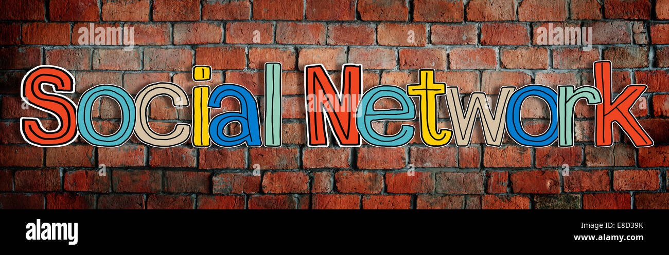 Rete sociale e di un muro di mattoni in background Foto Stock