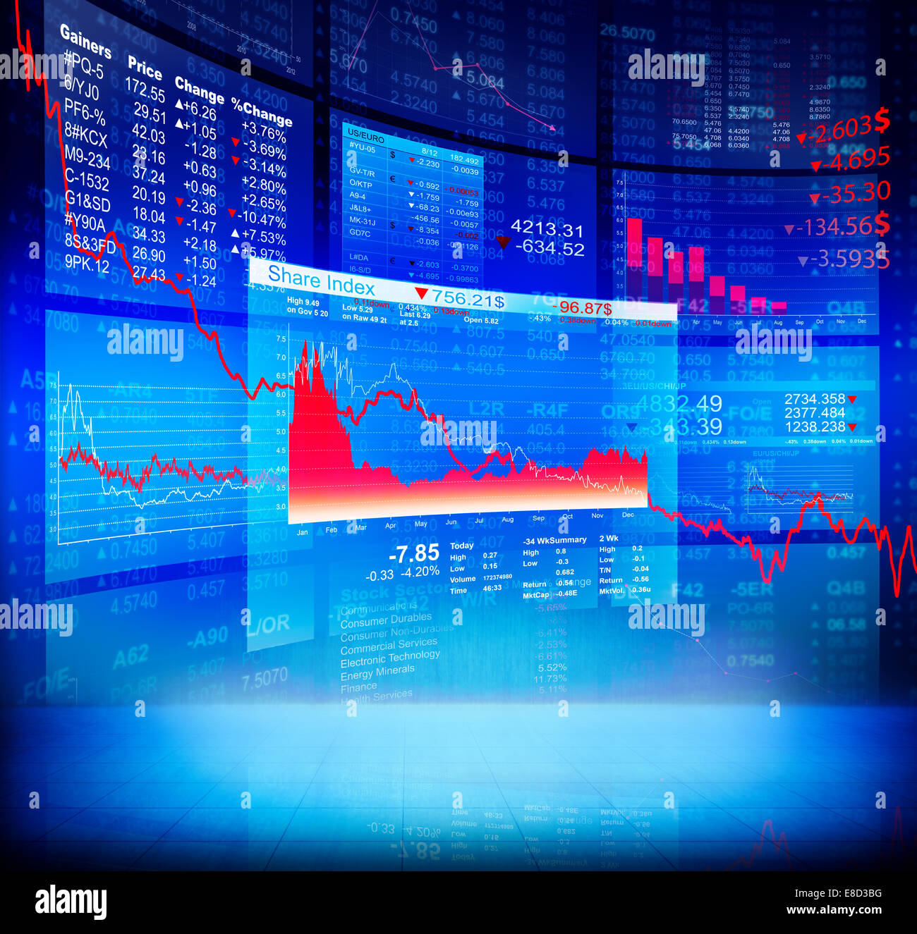 Crisi blu schema Stock con dati in background Foto Stock
