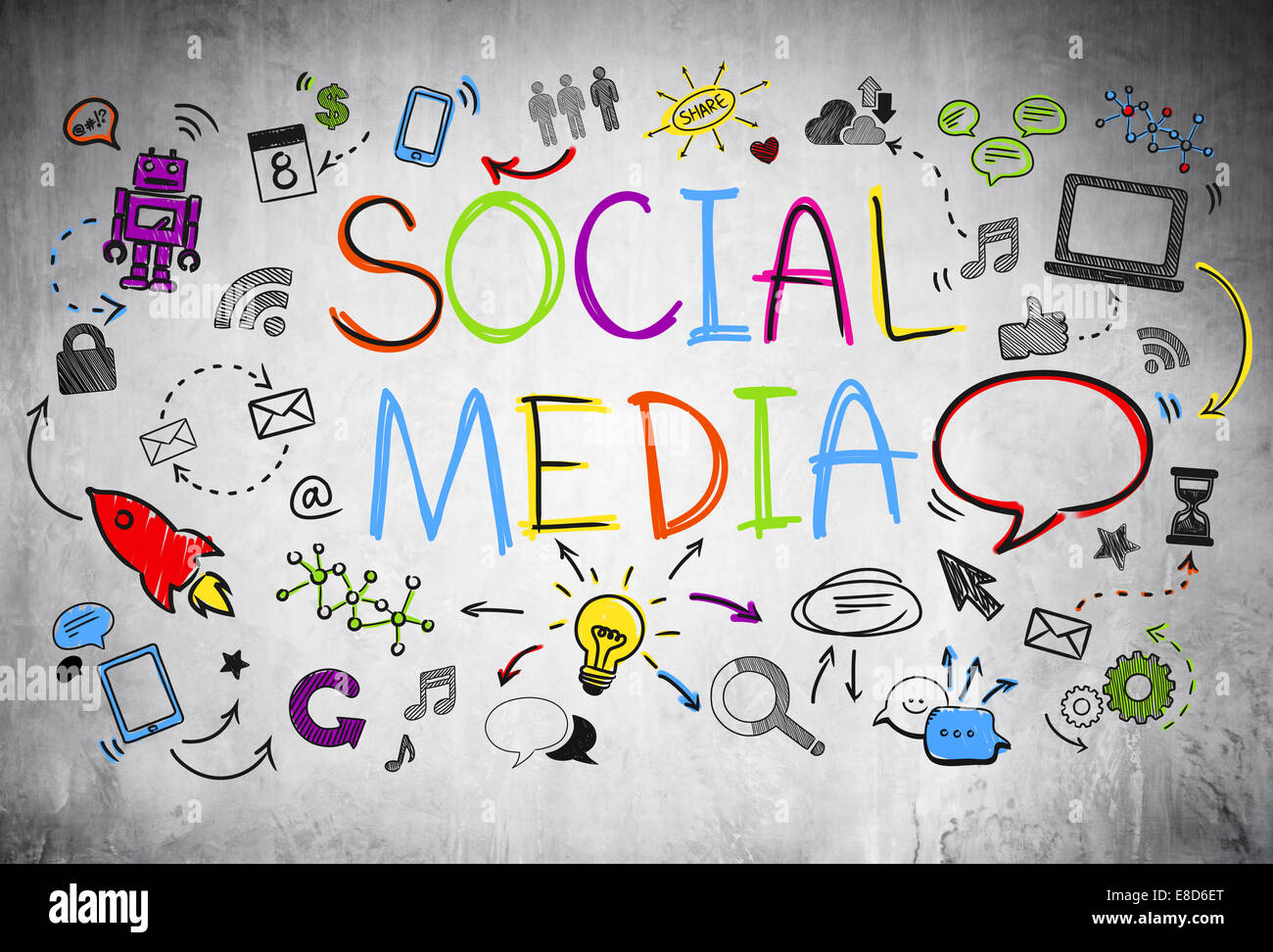 Colorato Social Media Sketch. Foto Stock