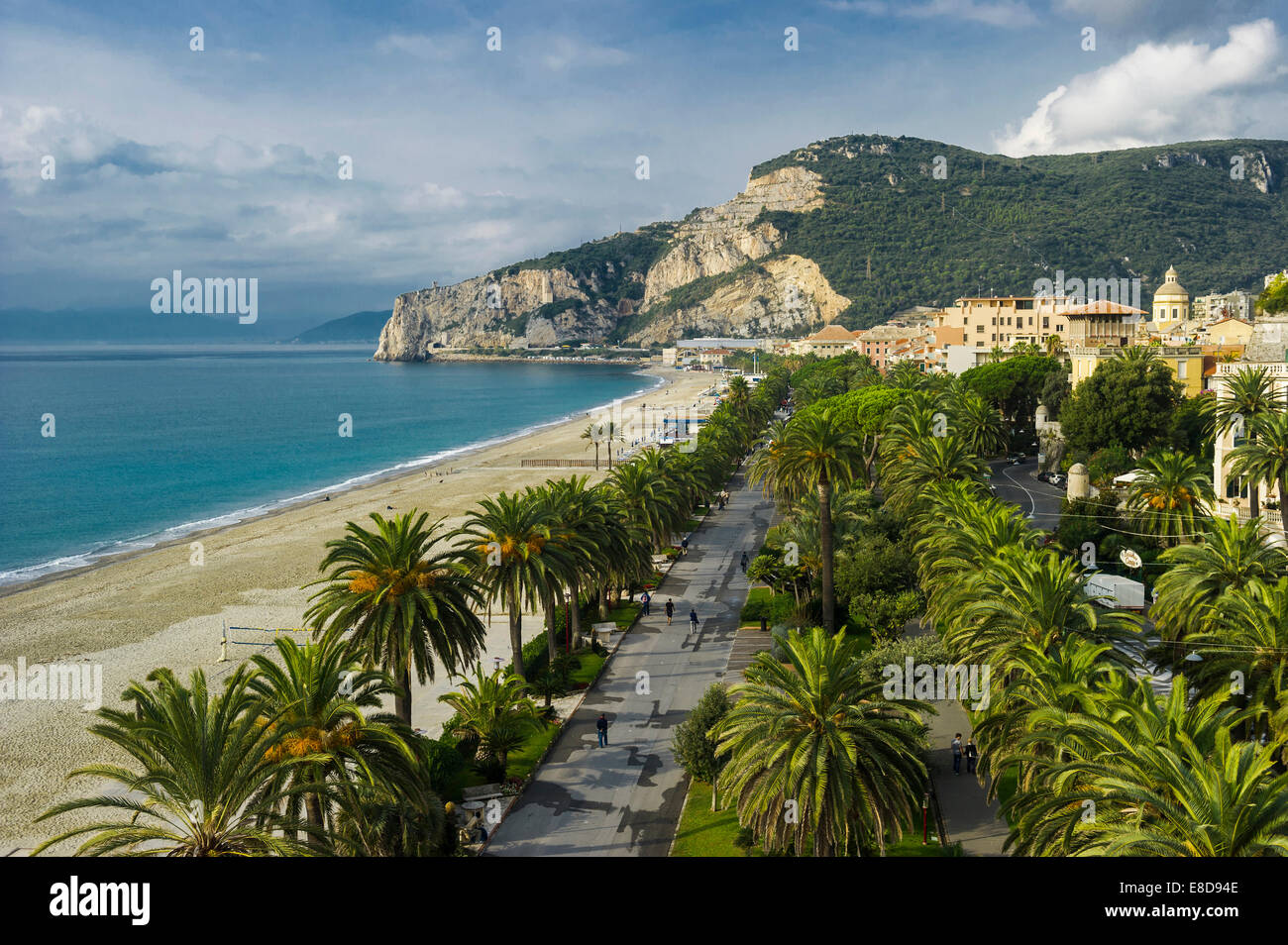 Palm Avenue, lungomare, Finale Ligure, in provincia di Savona Liguria, Italia Foto Stock