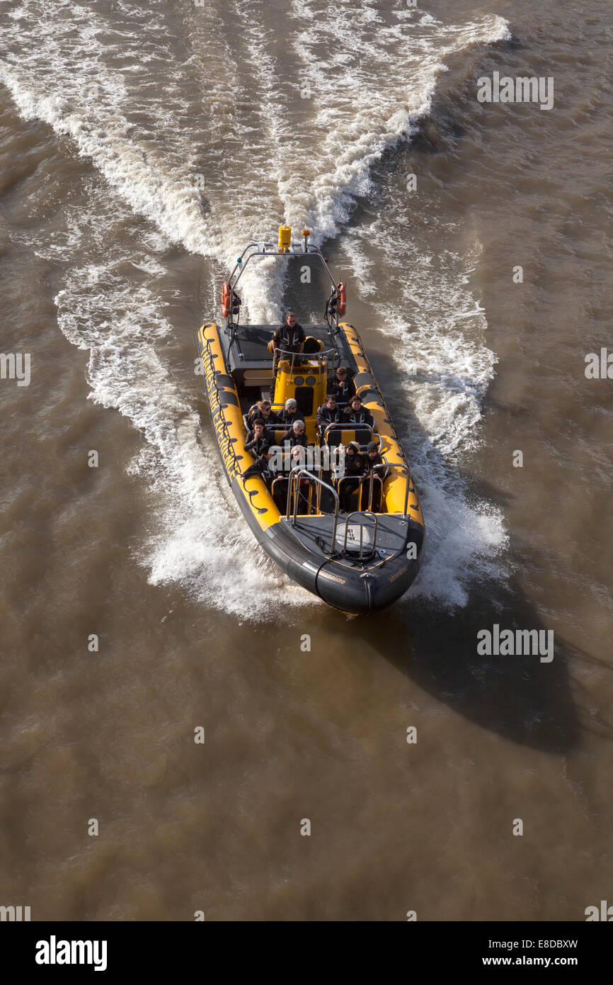 Thames esperienza di nervatura gita in barca sul fiume Tamigi a Londra Foto Stock