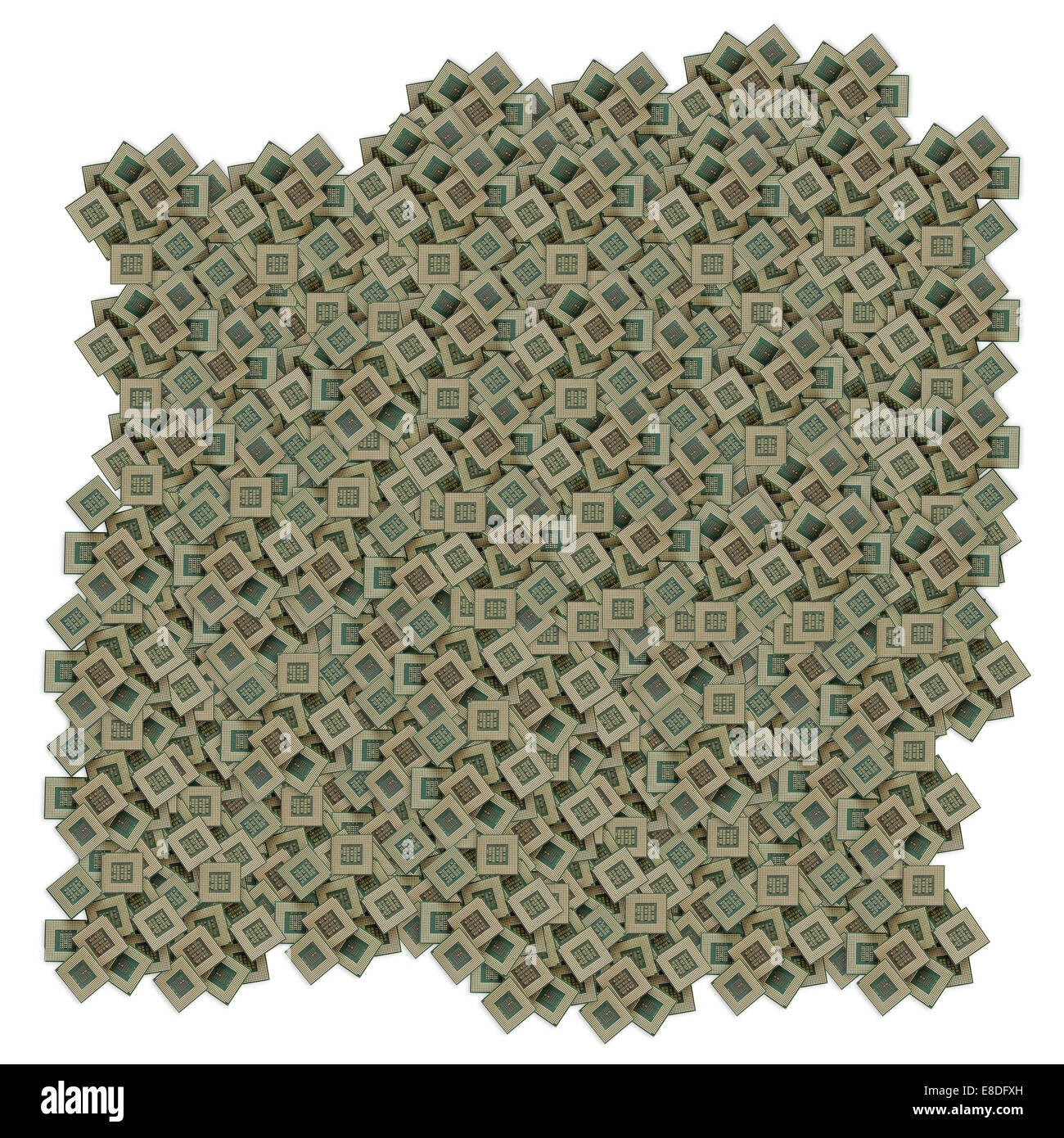 Pila di molti vecchi chip sporco isolati su sfondo bianco Foto Stock