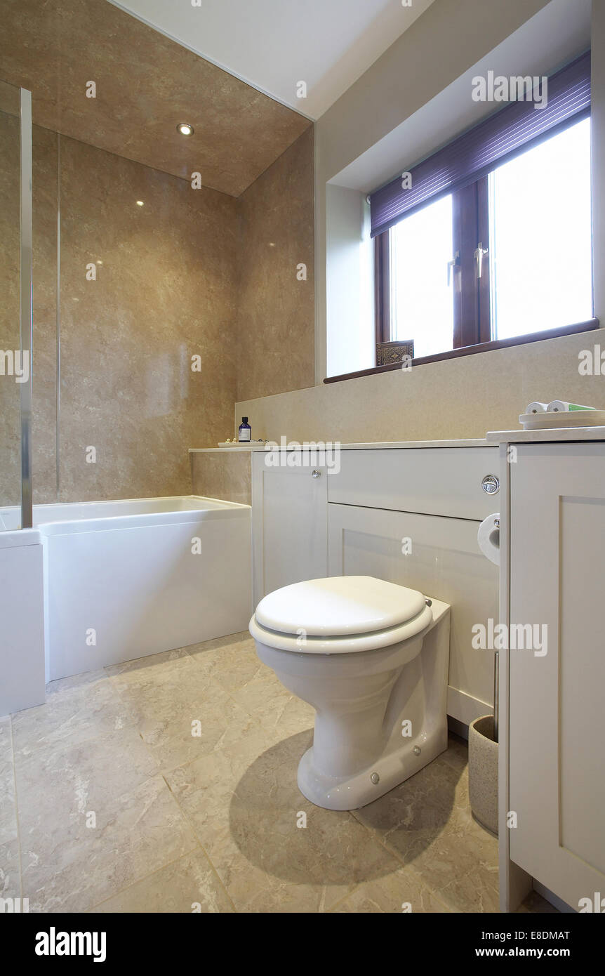 Un moderno ed elegante bagno interno con doccia in una casa nel Regno Unito Foto Stock