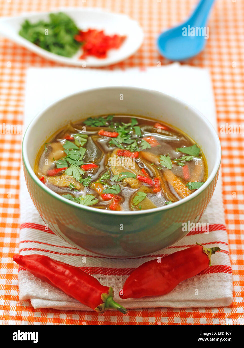 I funghi e le alghe zuppa. Ricetta disponibile. Foto Stock
