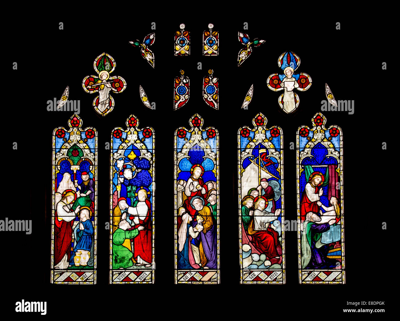 La parte di finestra a sud della chiesa di San Lorenzo, Evesham, Worcestershire, Inghilterra. Foto Stock