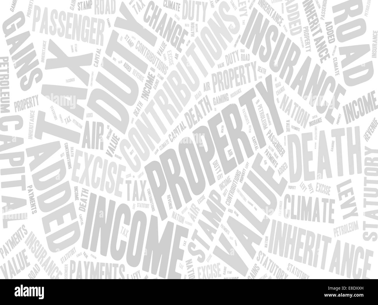 Raccolta di parole con riferimento alle imposte nel Regno Unito. Foto Stock