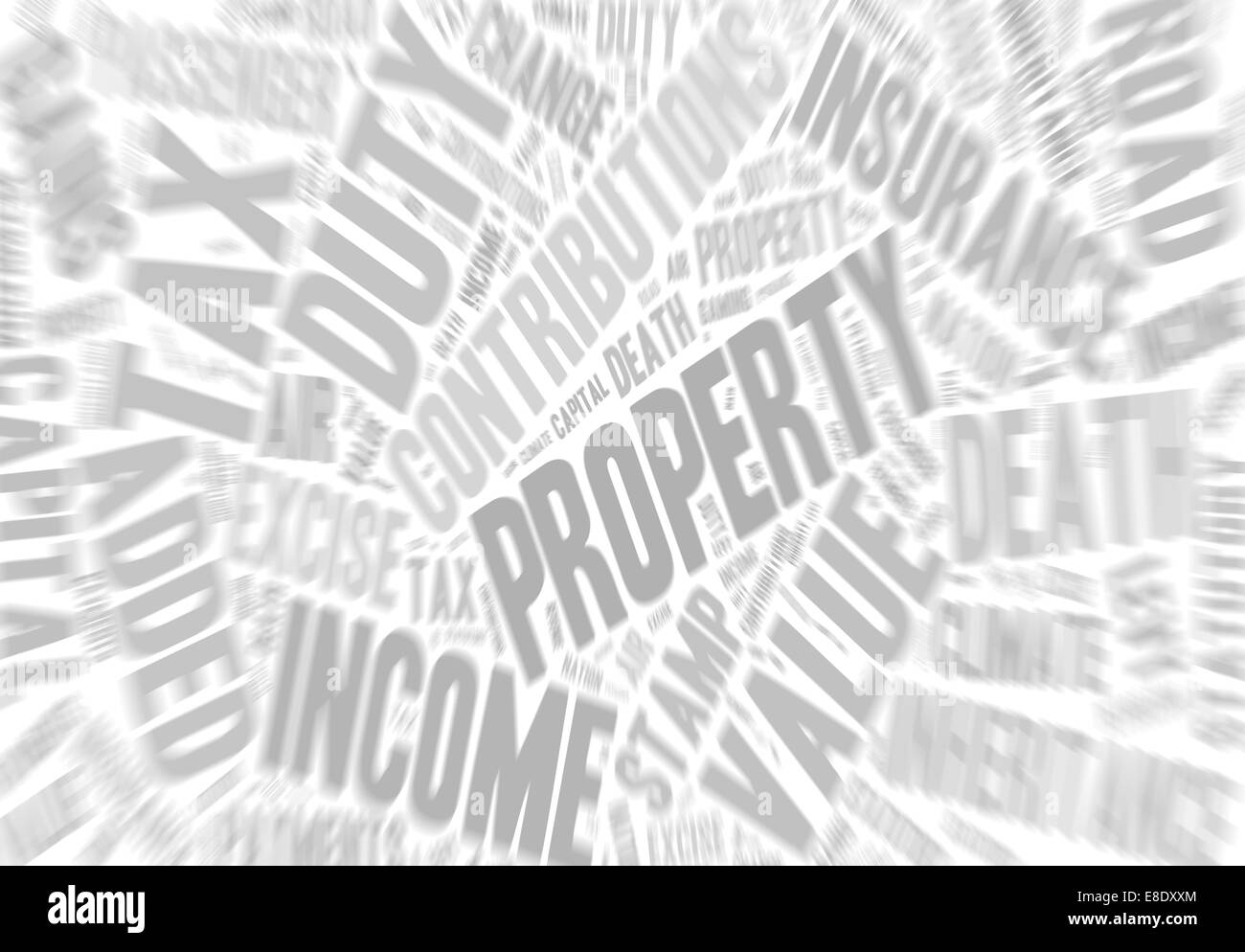 Raccolta di parole con riferimento alle imposte nel Regno Unito. L'aggiunta dell'effetto zoom. Foto Stock