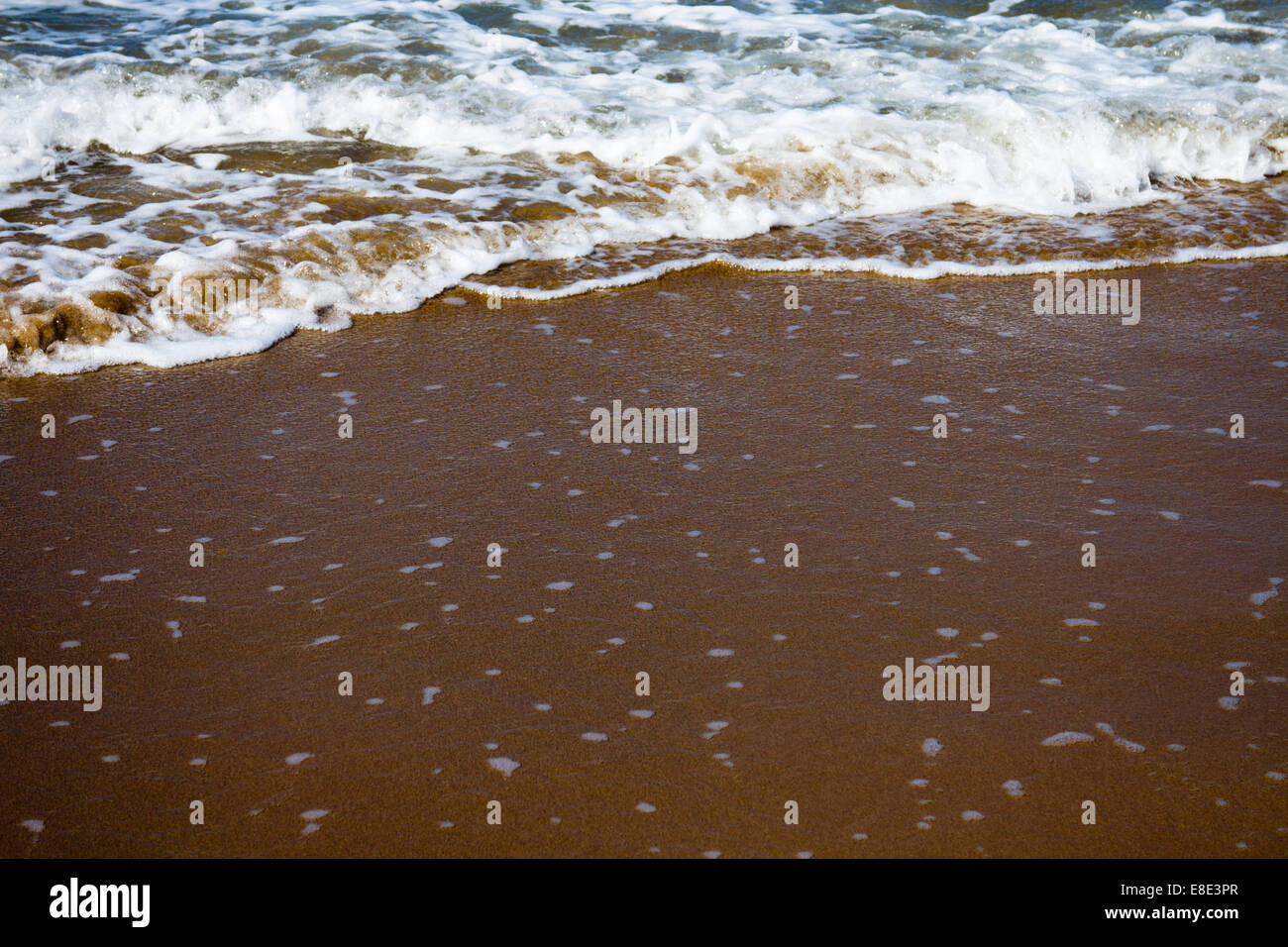 Poco profonda dell'immagine messa a fuoco delle onde che lambiscono su una spiaggia Foto Stock