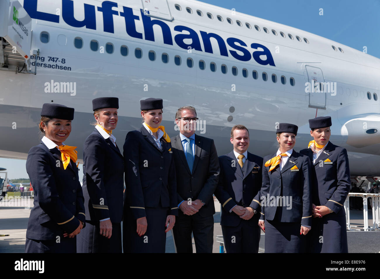 Schoenefeld, Germania, il battesimo della Lufthansa Boeing 747-8 presso la ILA 2014 Foto Stock