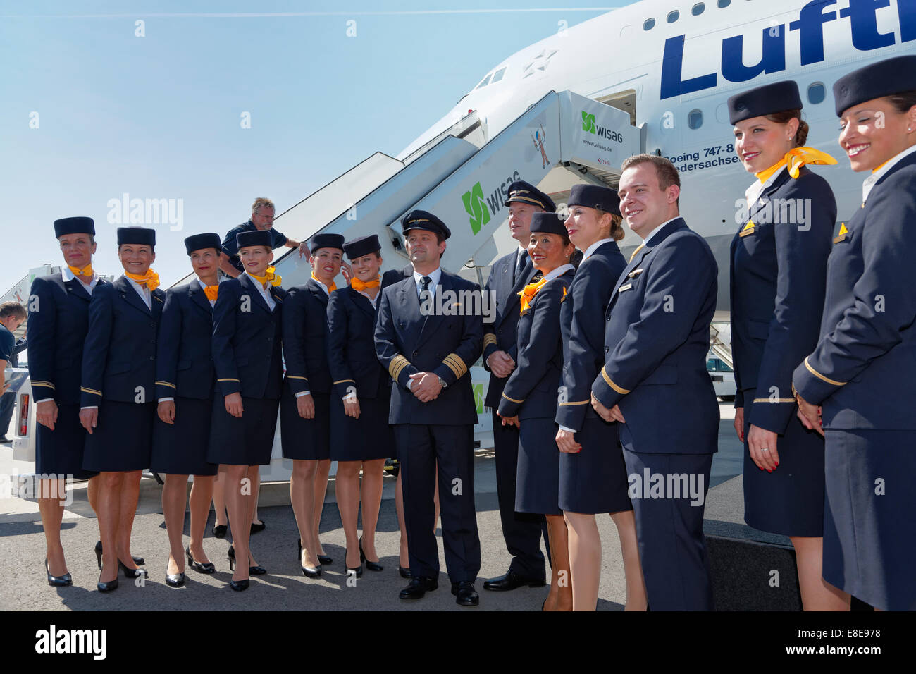 Schoenefeld, Germania, il battesimo della Lufthansa Boeing 747-8 presso la ILA 2014 Foto Stock