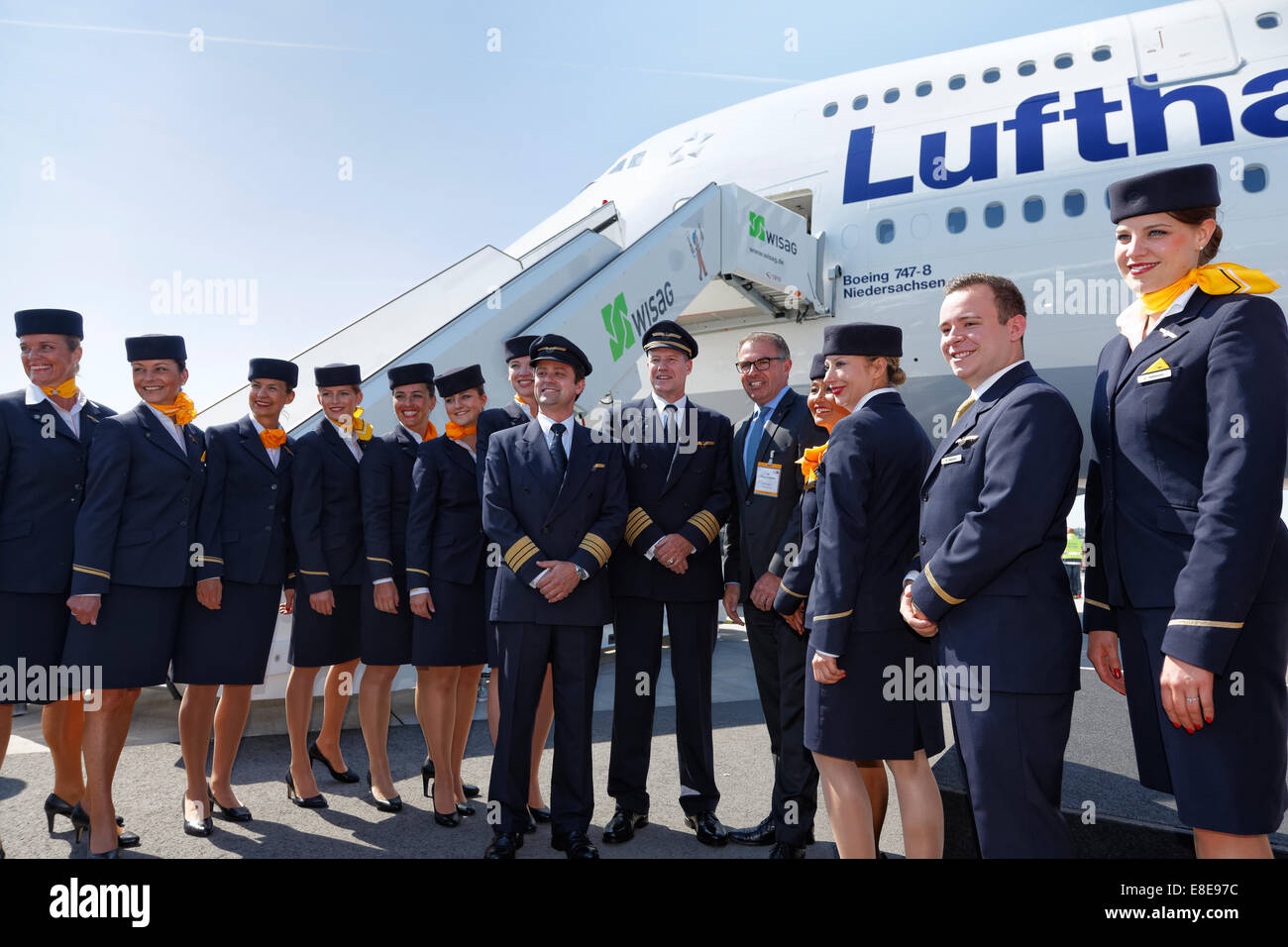 Schoenefeld, Germania, il battesimo della Lufthansa Boeing 747-8 presso la ILA 2014 Foto Stock