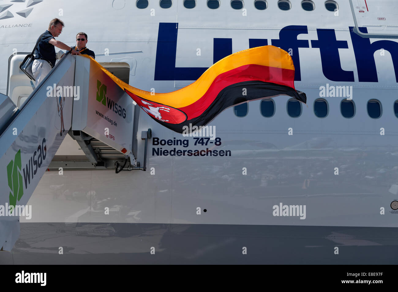 Schoenefeld, Germania, il battesimo della Lufthansa Boeing 747-8 presso la ILA 2014 Foto Stock