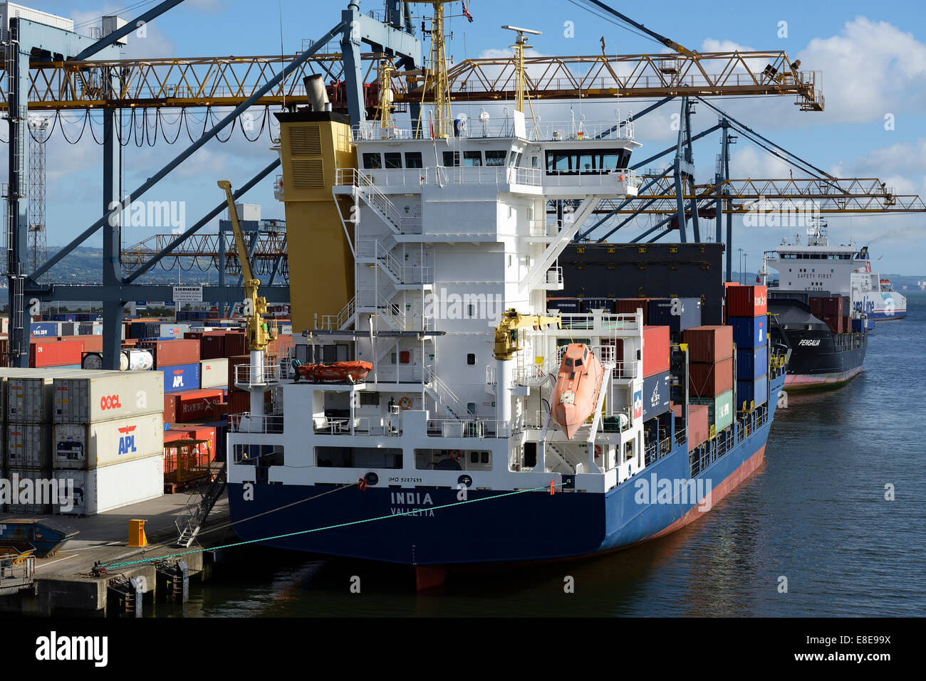 Il contenitore India nave ormeggiata al Porto di Belfast Irlanda del Nord Regno Unito Foto Stock