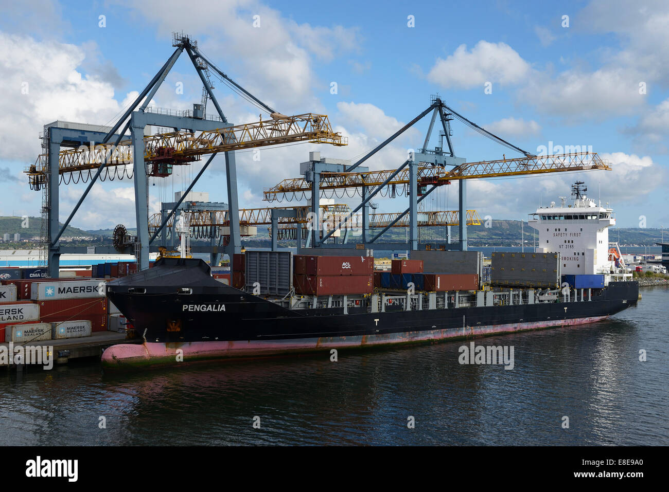 Il contenitore Pengalia nave ormeggiata al Porto di Belfast Irlanda del Nord Regno Unito Foto Stock