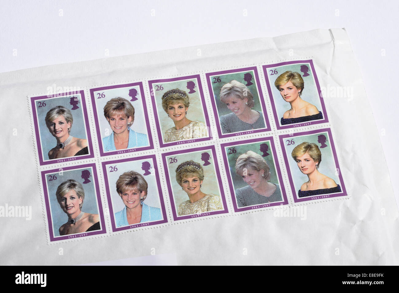 Dieci Royal Mail francobolli con la Principessa Diana Foto Stock