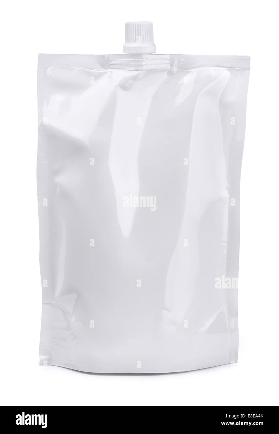 Alimento bianco doypack isolato su bianco Foto Stock