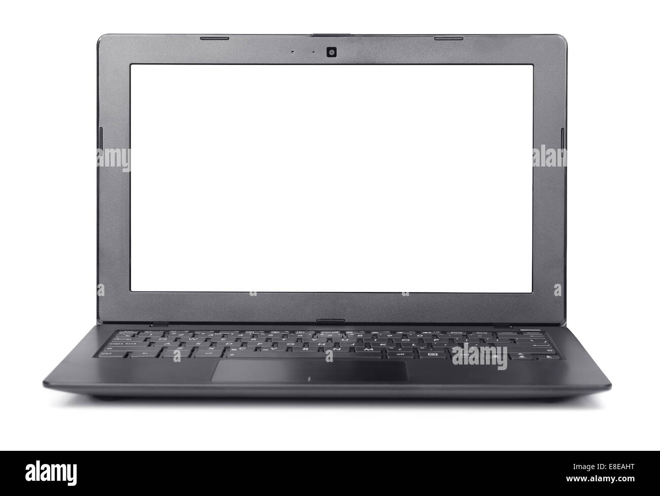 Vista frontale del computer portatile con schermo vuoto isolato su bianco Foto Stock