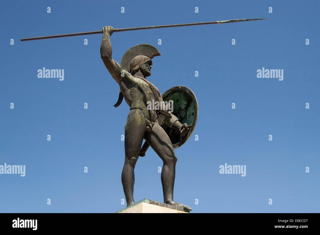 La scultura dedicata al re Leonidas degli Spartani in delle Termopili, Grecia. Foto Stock