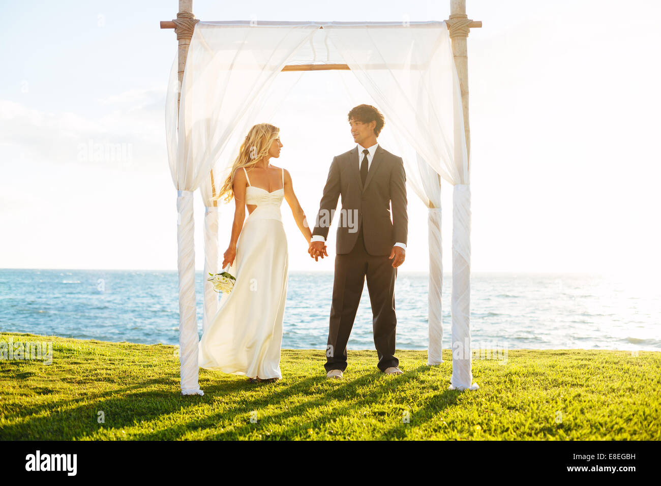 Nozze. Romantico sposa e lo sposo in amore il giorno del matrimonio. Foto Stock