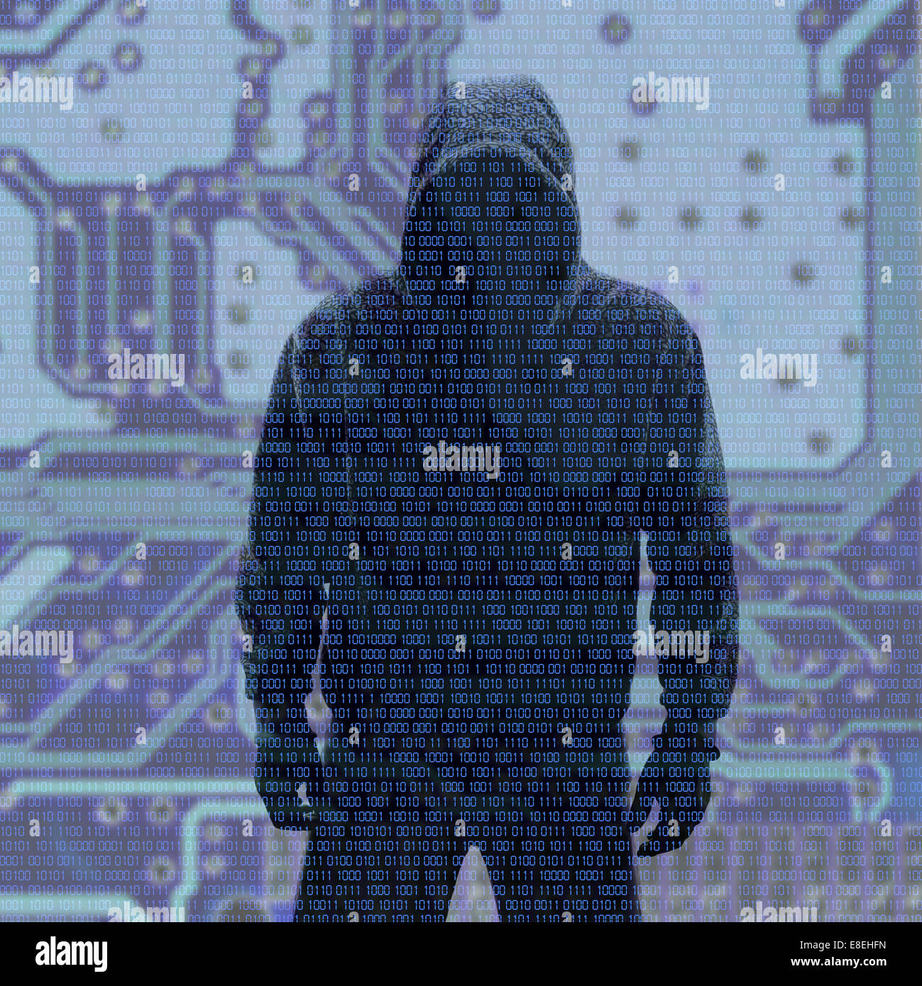 Codici binari con hacked password su sfondo nero Foto Stock