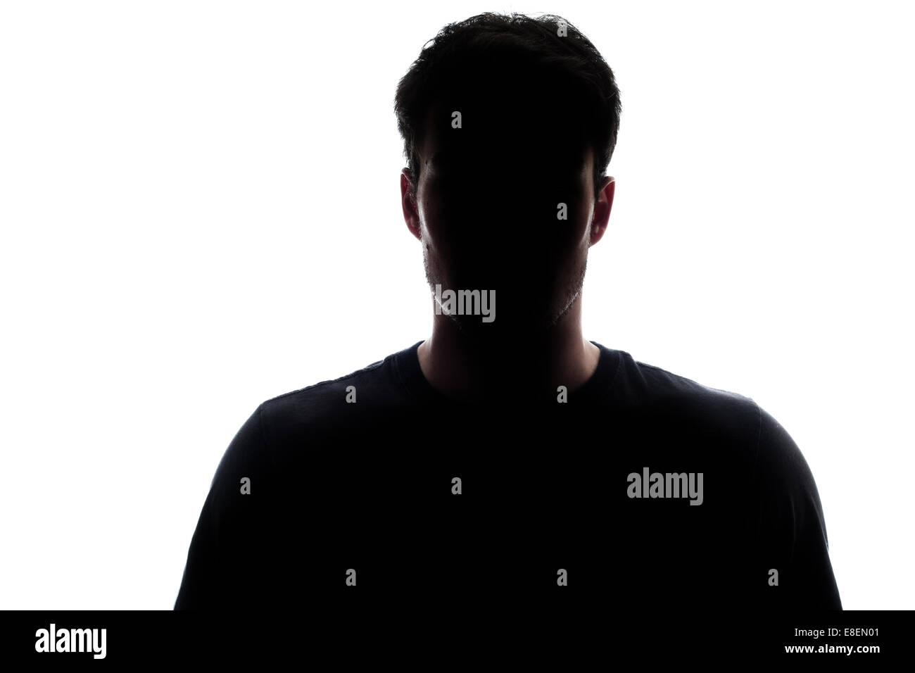 Tipico corpo superiore silhouette uomo indossa una tshirt - misterioso volto Foto Stock