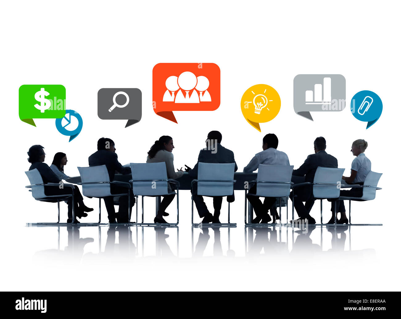 Sagome di Business persone per discutere il lavoro di squadra Foto Stock