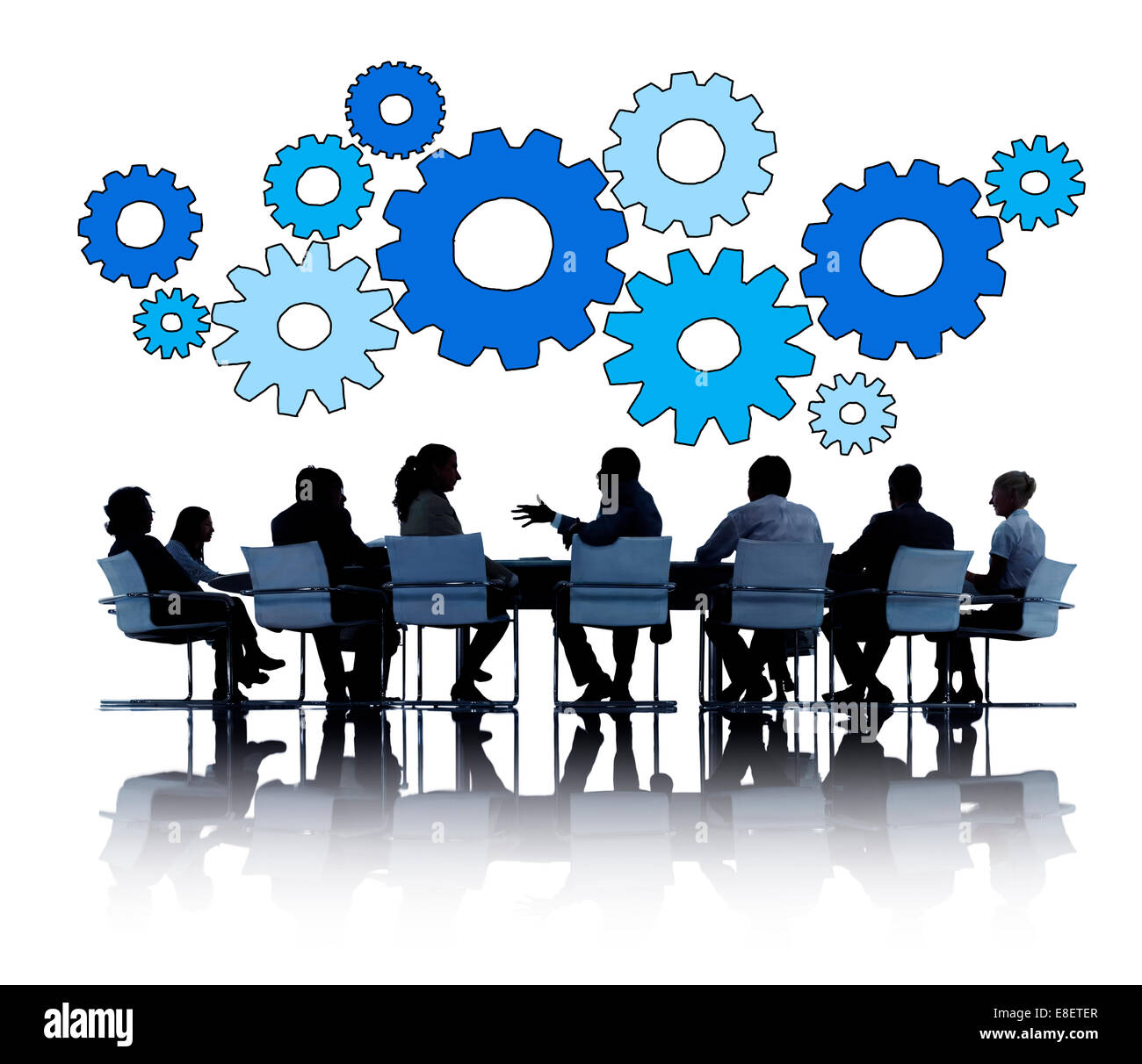 La gente di affari di parlare e simboli di marcia Foto Stock