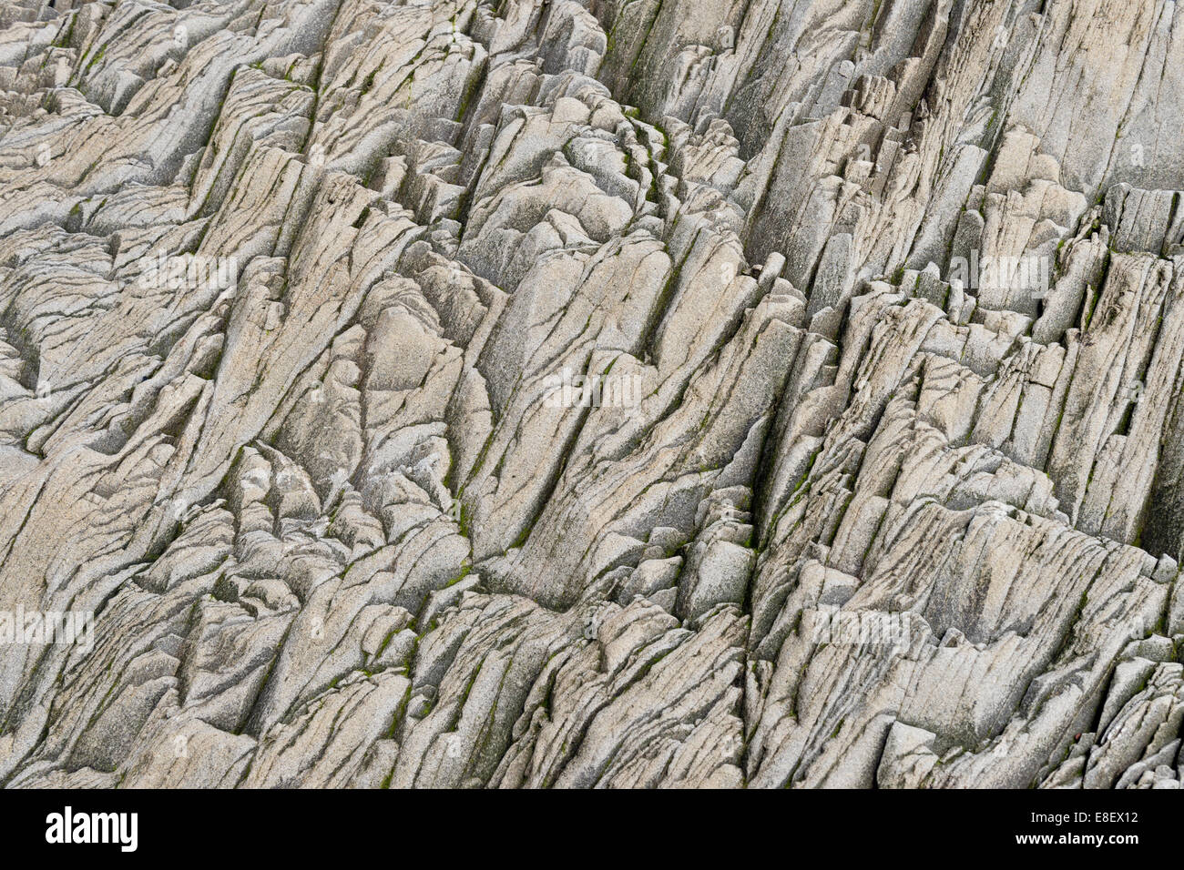 Gli strati di roccia, Hálsanefshellir grotta con formazioni di basalto, Reynisfjara beach, vicino Vík í Mýrdal, South Coast, Islanda Foto Stock