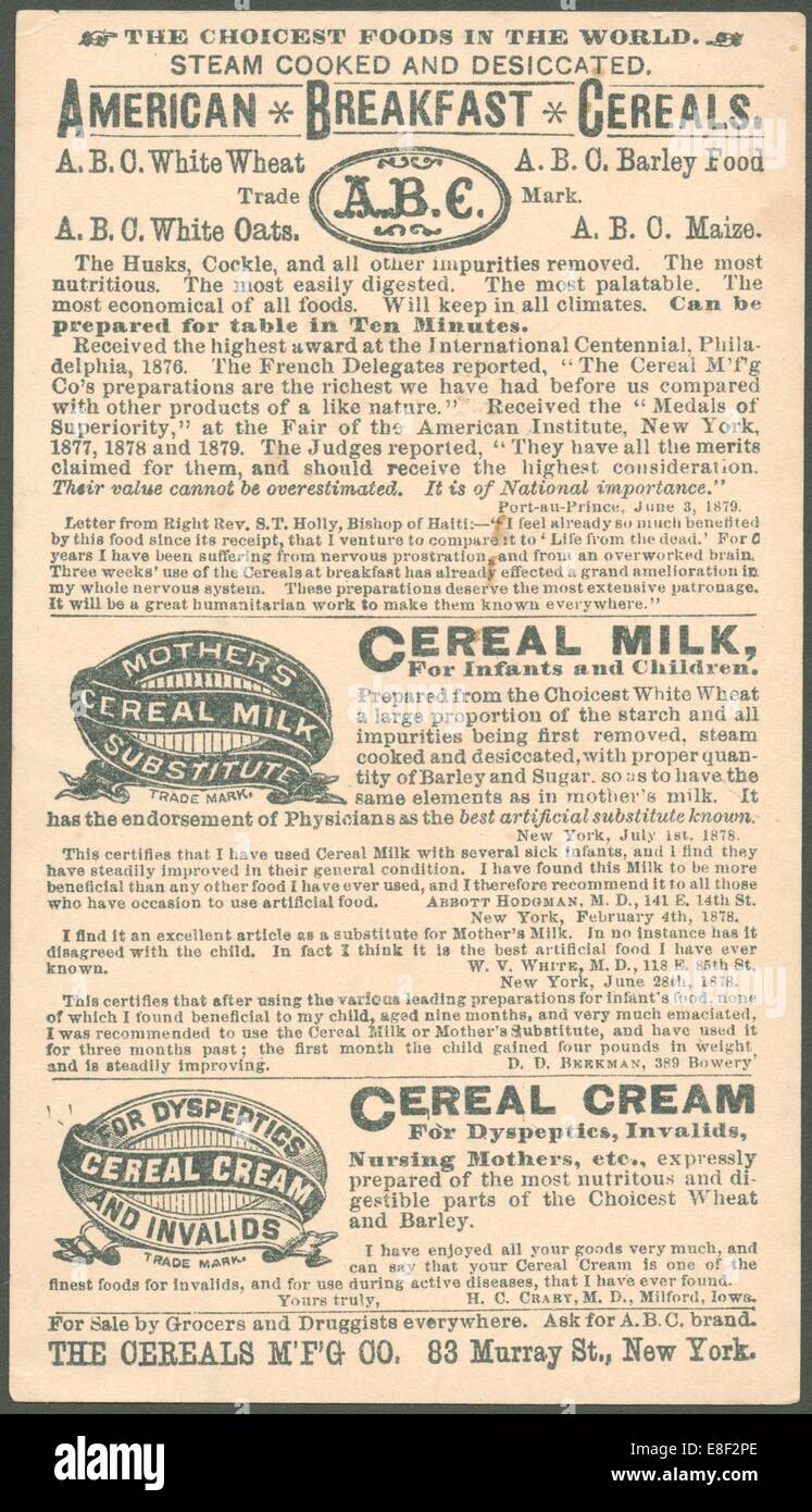 ABC American cereali per la prima colazione, 1900s. Artista: sconosciuto Foto Stock