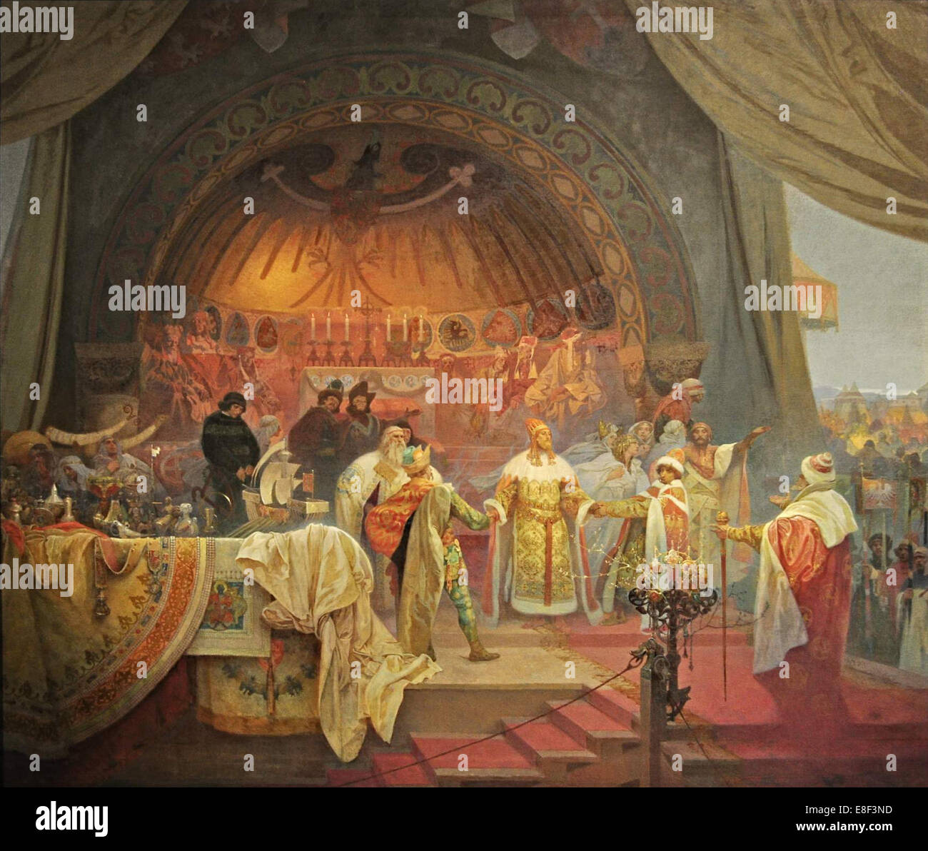 Ottocaro II di Boemia. L'Unione delle dinastie slava (ciclo il slavo di Epic). Artista: Mucha, Alfons Maria (1860-1939) Foto Stock