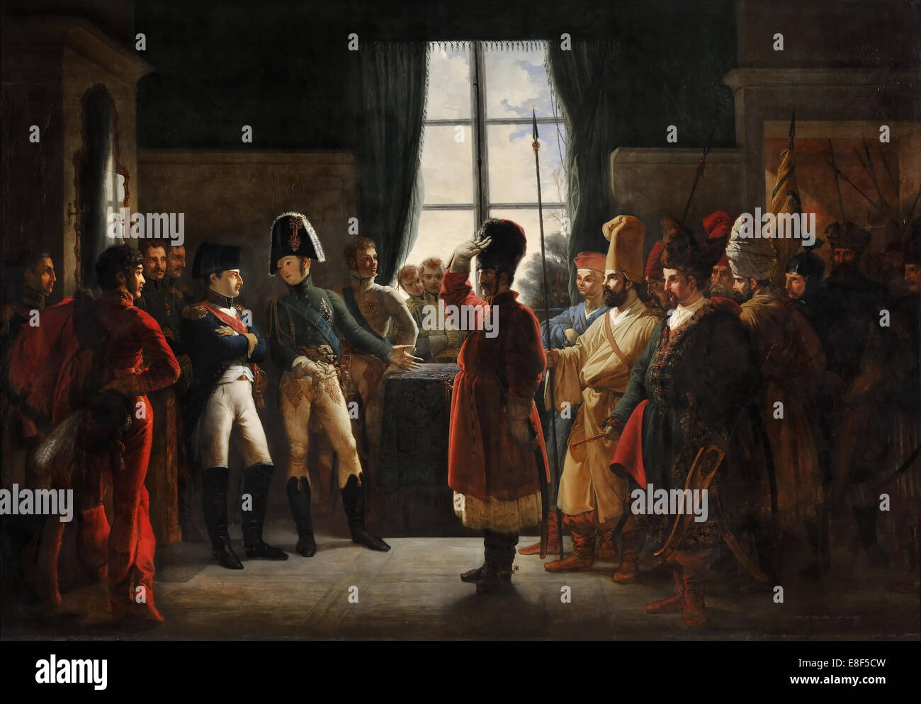 Lo Zar Alessandro I presentando il Kalmyks, cosacchi e Bashkirs dell esercito russo di Napoleone I, Tilsit Artista: Bergeret, Pierre-Nolasque (1782-1863) Foto Stock
