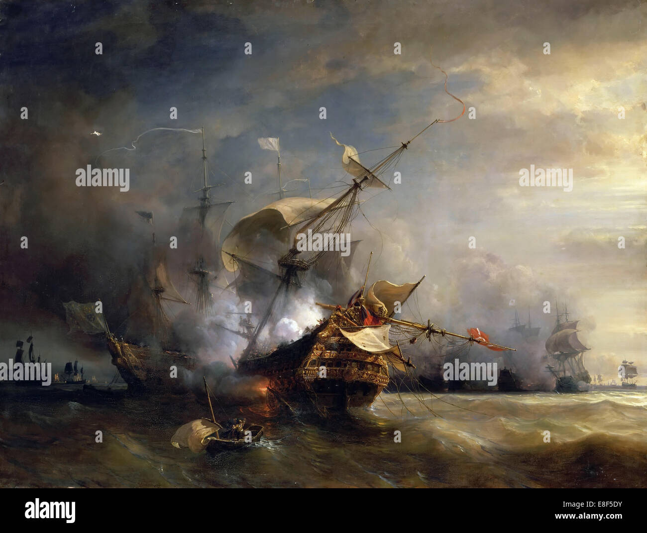 La battaglia navale nei pressi di Lizard Point, Cornwall il 21 ottobre 1707. Artista: Gudin, Théodore (1802-1880) Foto Stock