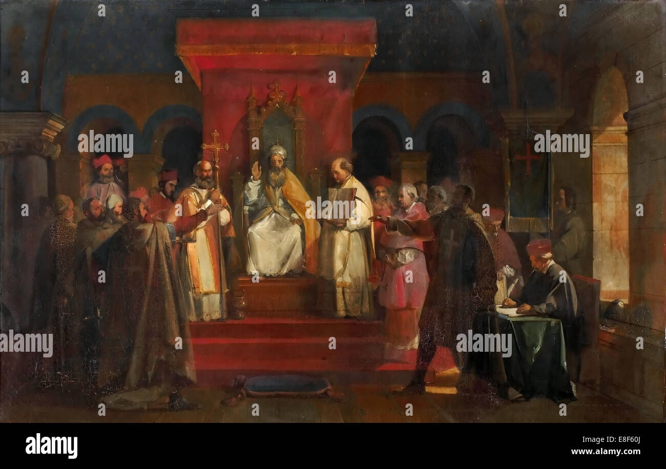 Papa Onorio II la concessione di un riconoscimento ufficiale ai Cavalieri Templari nel 1128. Artista: Granet, François Marius (1775-1849) Foto Stock