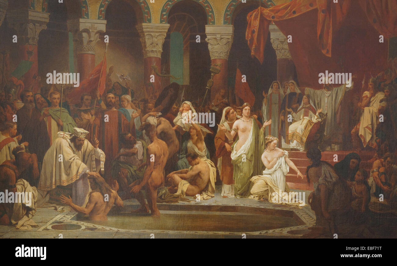 Il battesimo di Clovis. Artista: Rigo, Jules Vincent (1810-1892) Foto Stock